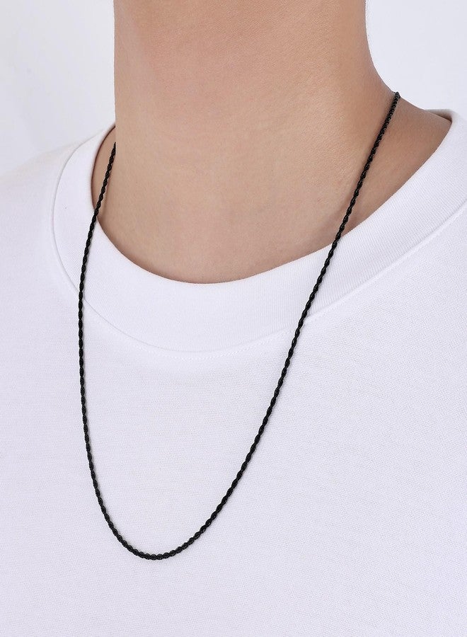 Fiusem سلسلة حبل سوداء من فيوسيم للرجال، قلادة من الفولاذ المقاوم للصدأ 2 مم للرجال والنساء، سلسلة حبل بطول 18 بوصة - Image 4